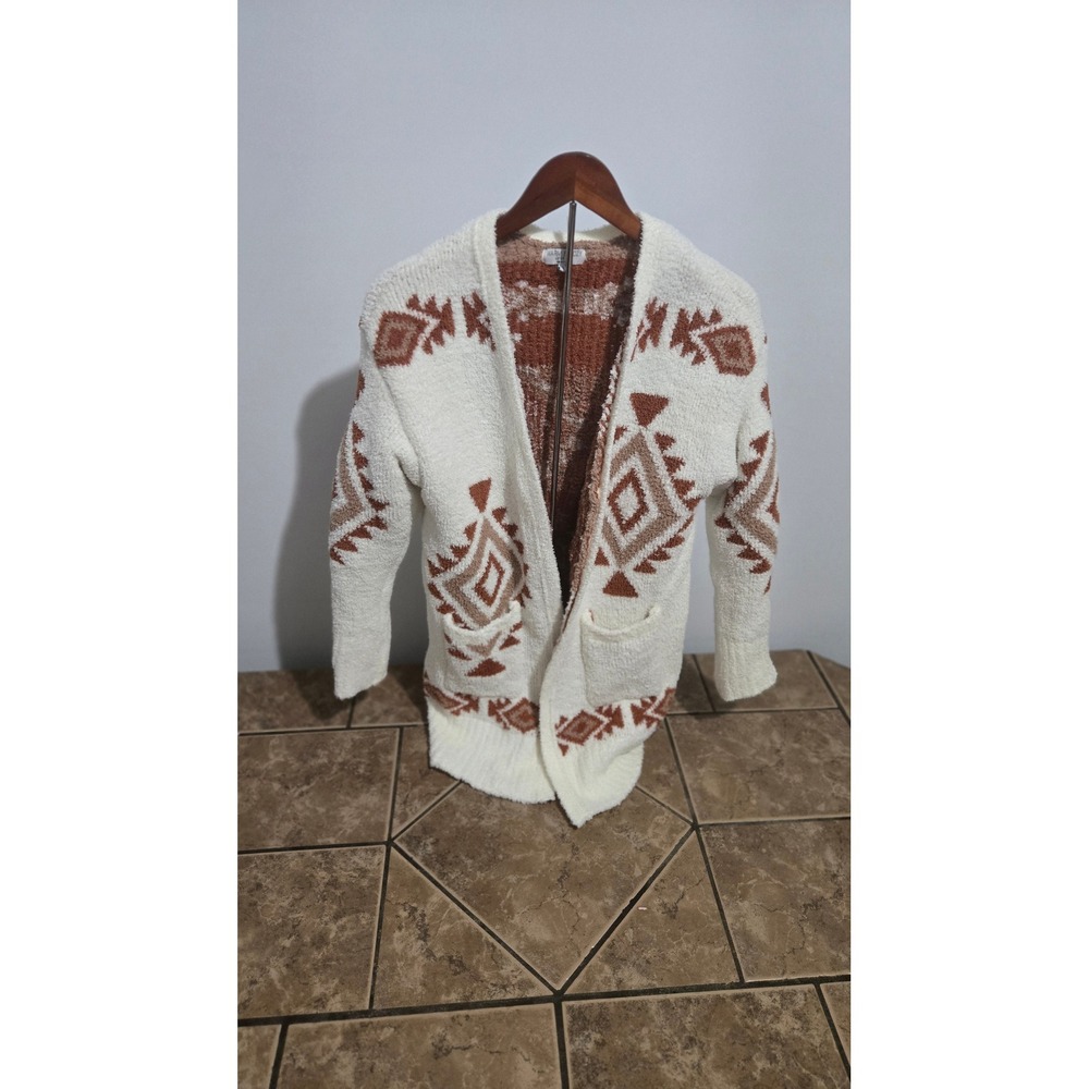 Warm & Cozy Lifestyle Southwestern Popcorn Knit Cardigan White Rust Large